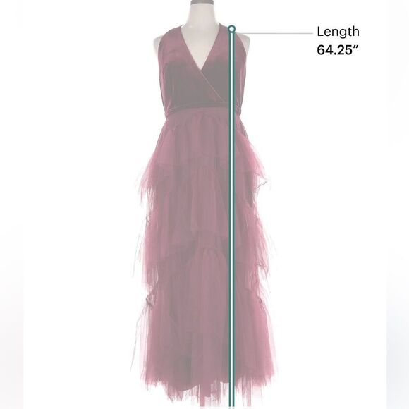 BCBGMAXAZRIA Keyhole Back Velvet & Tiered Tulle Dress, Cabernet Burgundy XL - Picture 4 of 6